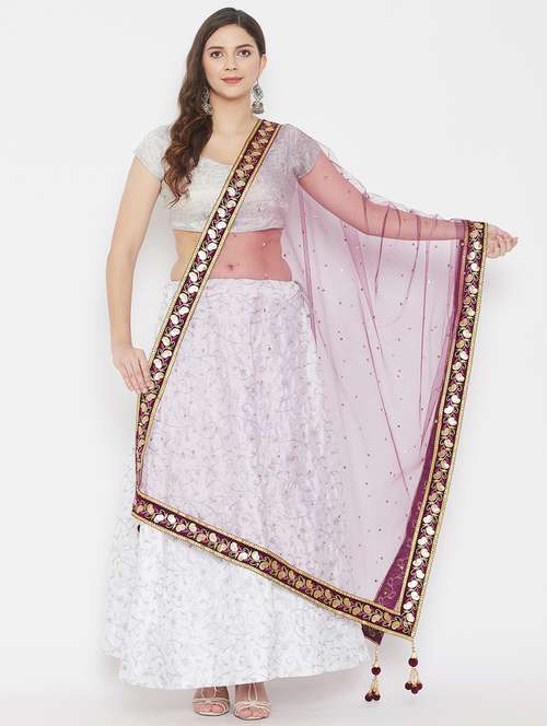 burgundy net dupatta - 18163440 - Very Small Image - 1