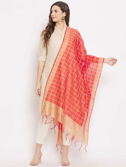 red silk blend dupatta - 18163517 - Very Small Image - 1
