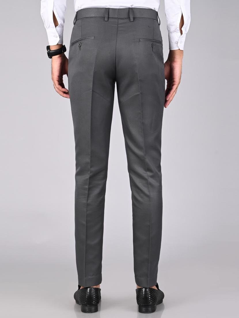 grey solid flat front trouser - 18182082 - Standard Image - 2