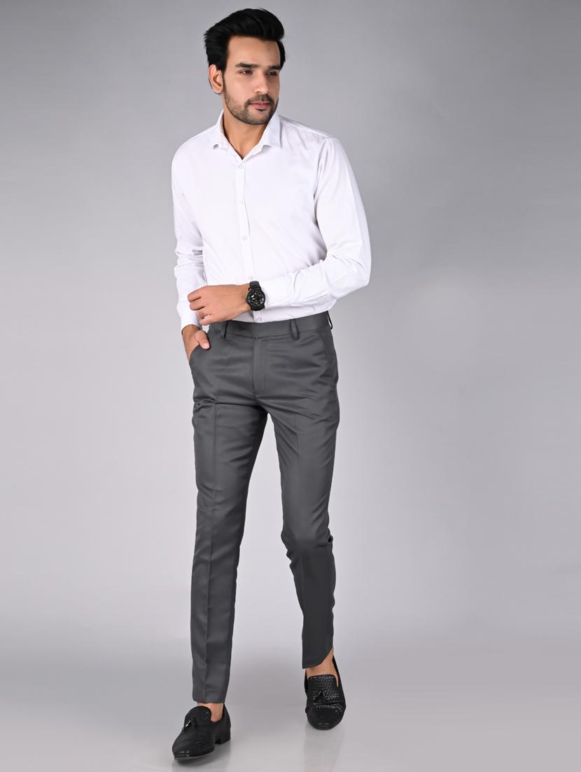 grey solid flat front trouser - 18182082 - Zoom Image - 3