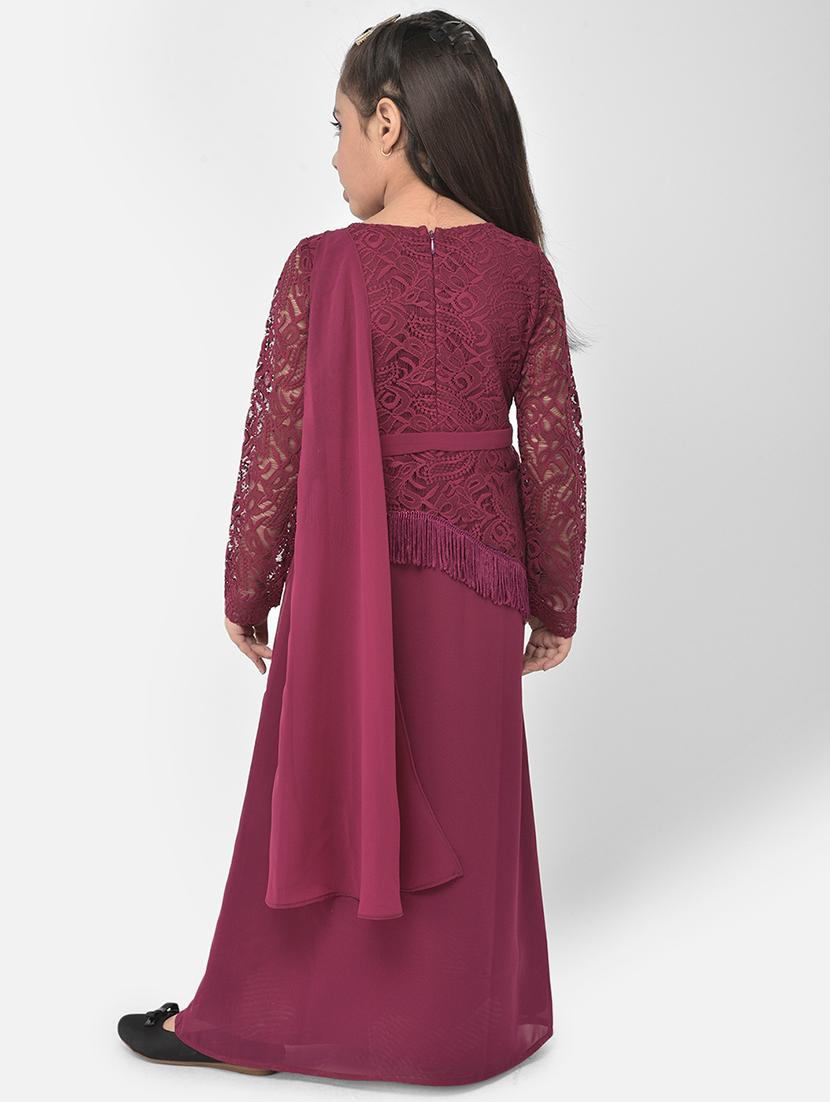 maroon self design party gown - 18182994 - Zoom Image - 2