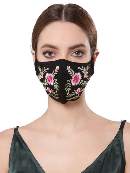 black cotton decorative women mask - 18184561 - Very Small Image - 1