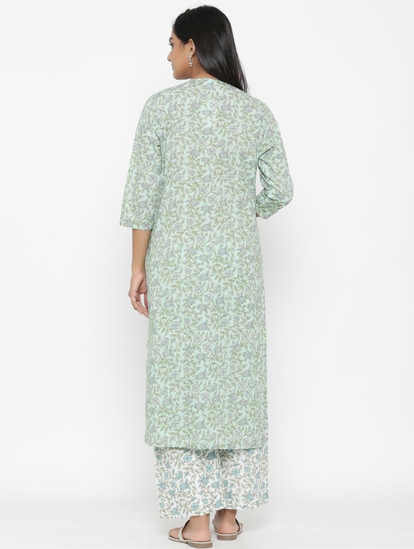 green cotton kurta palazzo set - 18185517 - Standard Image - 3