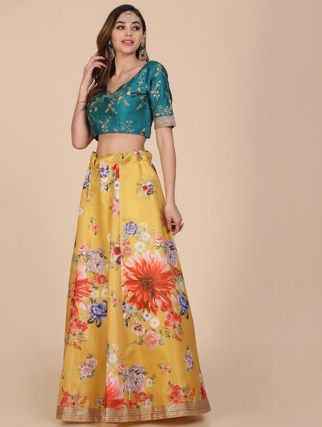 yellow silk flared lehenga - 18210843 - Zoom Image - 2