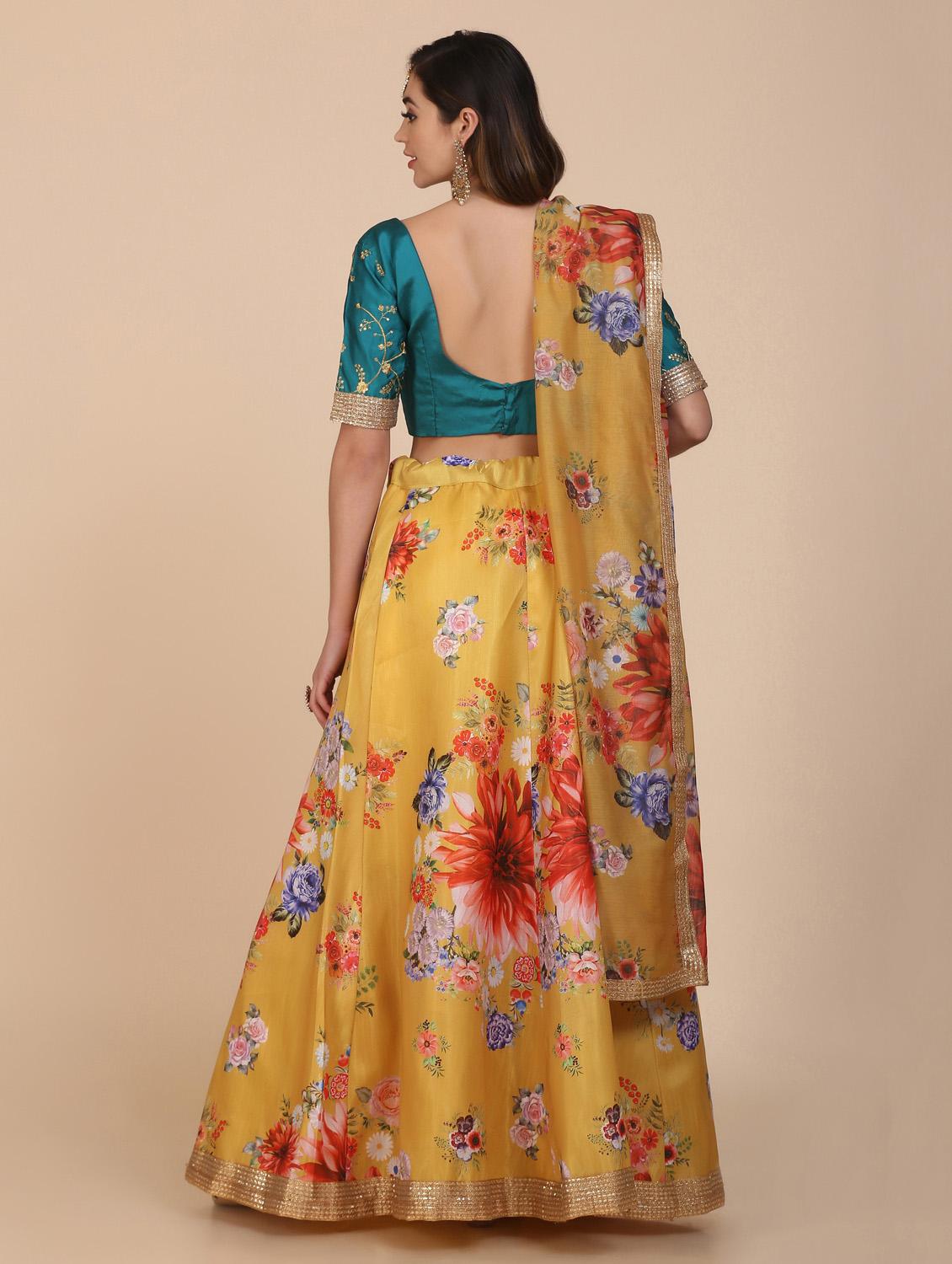 yellow silk flared lehenga - 18210843 - Standard Image - 5