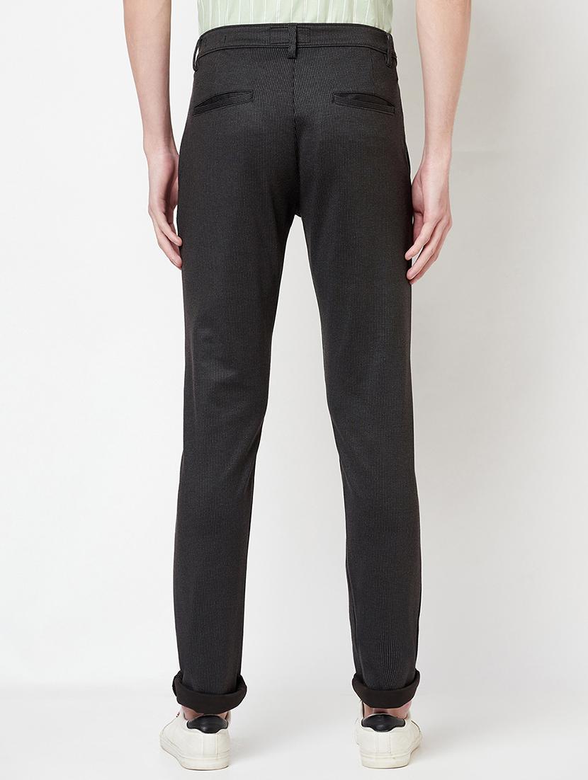 black cotton blend flat front casual trousers - 18228975 - Standard Image - 2