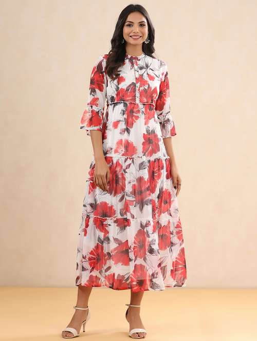 white chiffon tiered ethnic dress - 18231022 - Very Small Image - 1