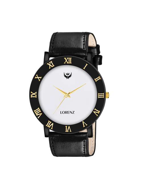 lorenz black leather strap & white roman dial analogue watch for men | mk-3089k - 18244464 - Very Small Image - 1