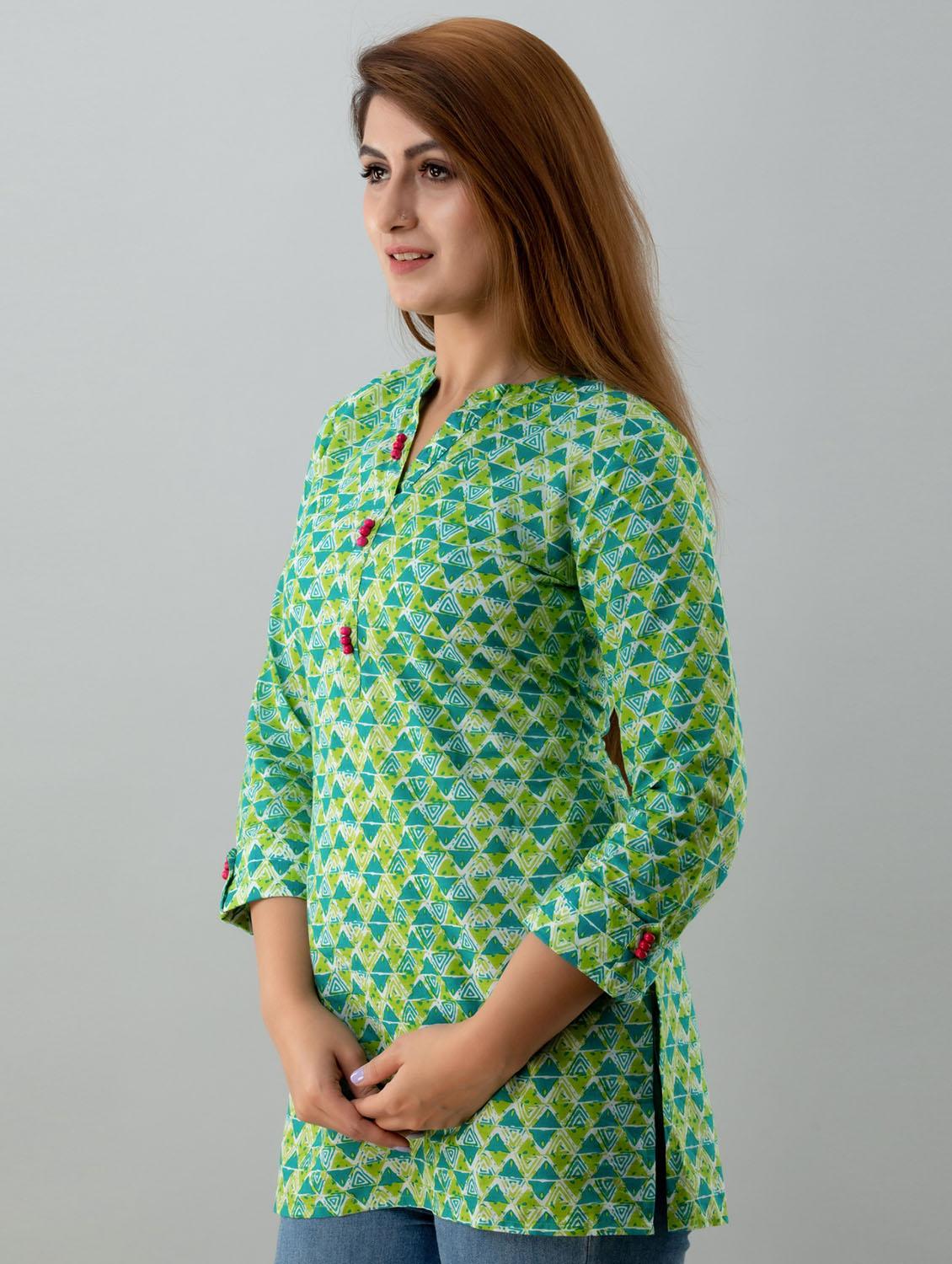 mandarin neck printed regular tunic - 18246437 - Standard Image - 2
