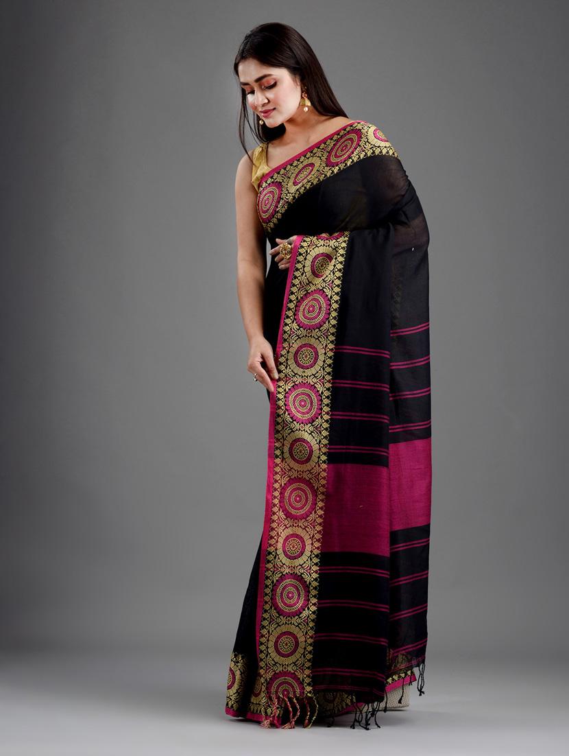 women's self design black colored saree with blouse - 18248025 - Zoom Image - 2
