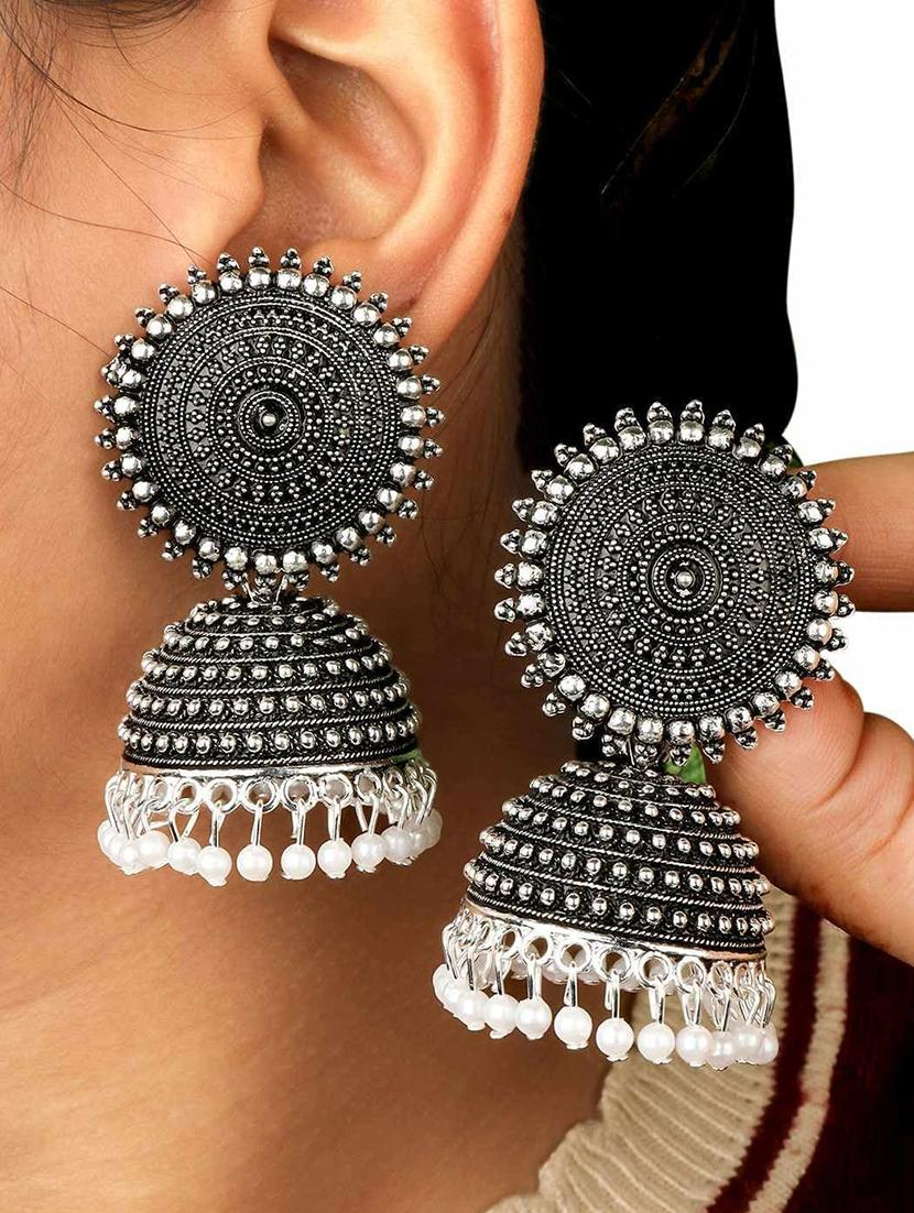 silver plated jhumka earring - 18248710 - Standard Image - 2