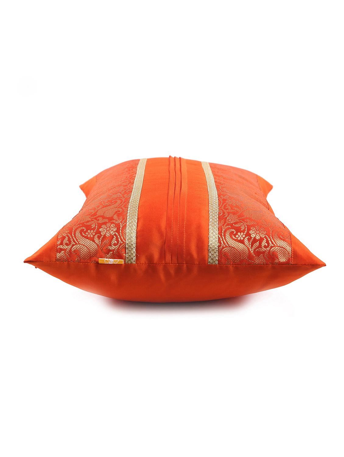 set of 2 red foliage brocade cushion cover with pleats - 18249094 - Zoom Image - 3