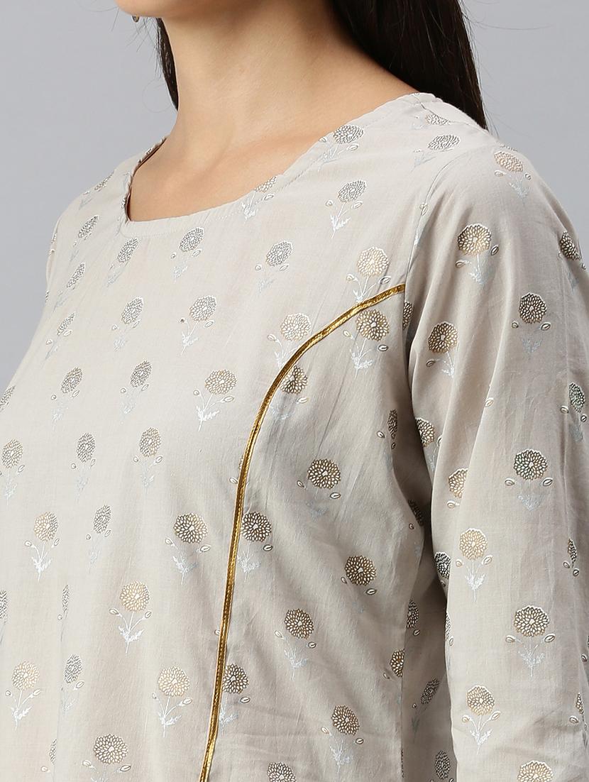grey cotton blend kurta sharara set - 18260897 - Zoom Image - 5
