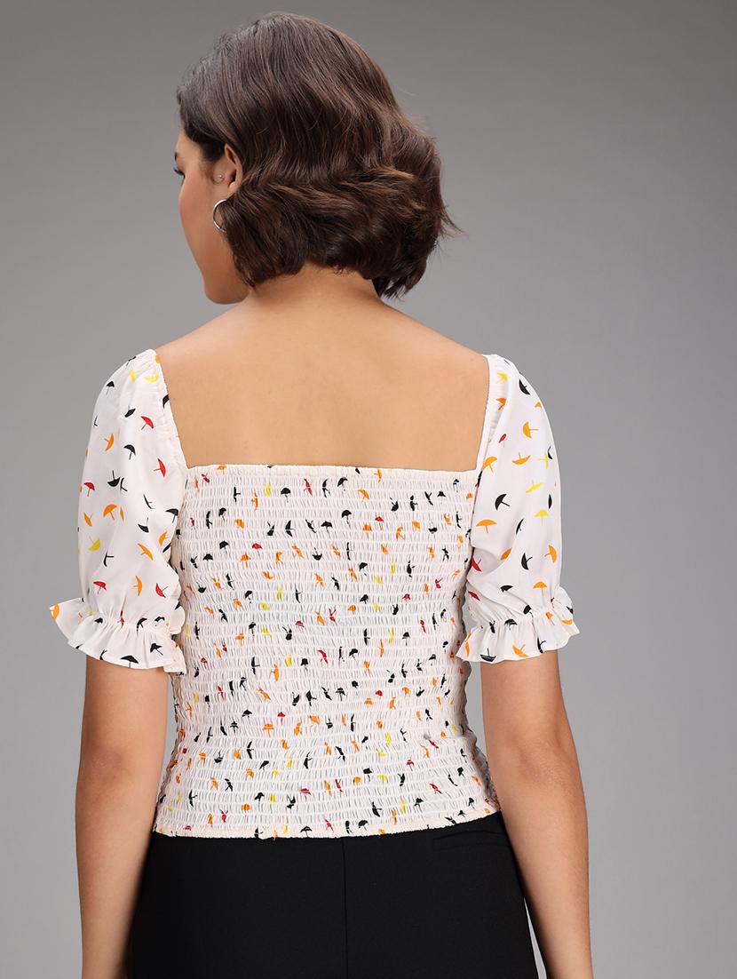 women's white printed square neck top - 18266210 - Standard Image - 2