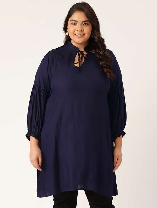 tie up neck polka dot plus tunic - 18270657 - Very Small Image - 1