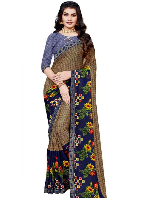 floral printed saree with blouse - 18276006 - Very Small Image - 1