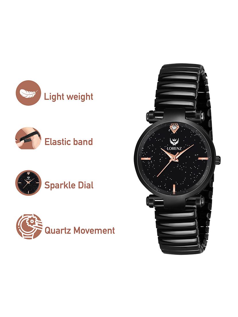 lorenz luxury finish black dial & elastic band analogue watch for women & girls | as-110a - 18281318 - Standard Image - 5