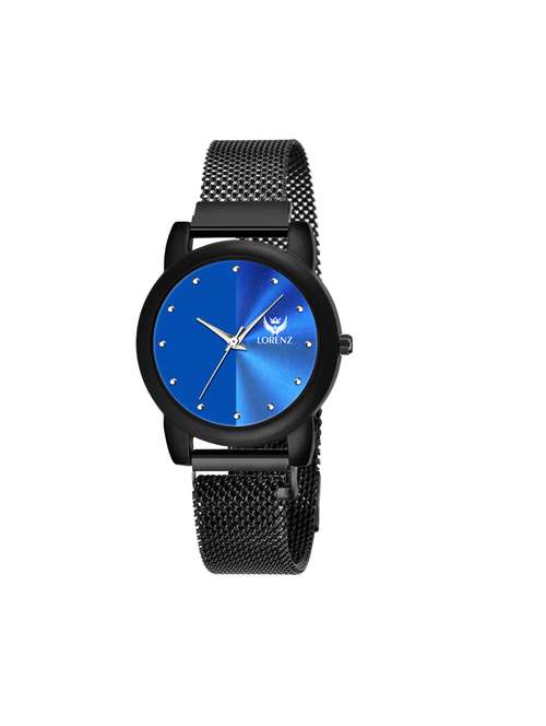 lorenz blue dial & black magnetic mesh strap watch for women & girls - 18281319 - Very Small Image - 1