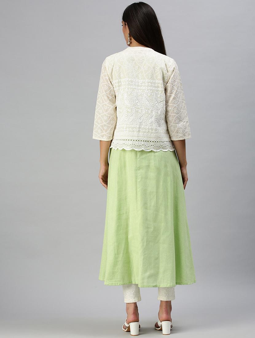 green linen with jacket kurta - 18294558 - Zoom Image - 2