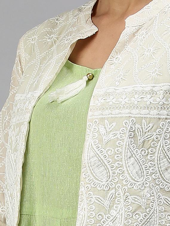 green linen with jacket kurta - 18294558 - Standard Image - 3