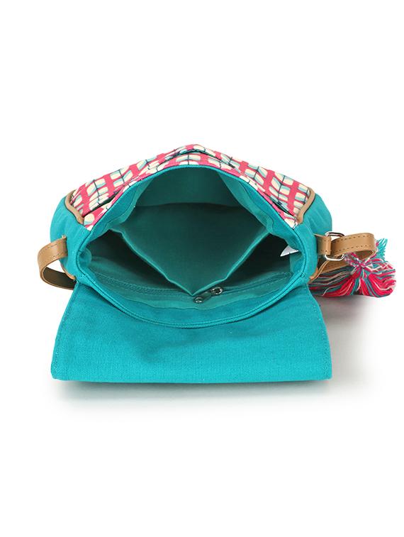 sea green printed tassel detailed sling bag - 18310285 - Standard Image - 2