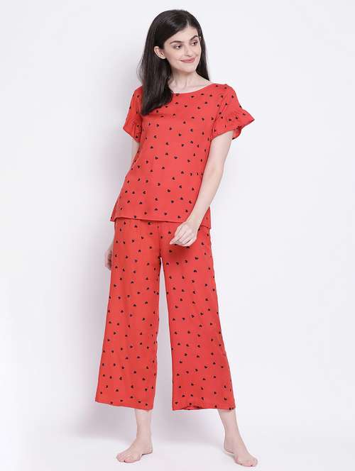 round neck printed nightwear pajama set  - 18313596 - Very Small Image - 1