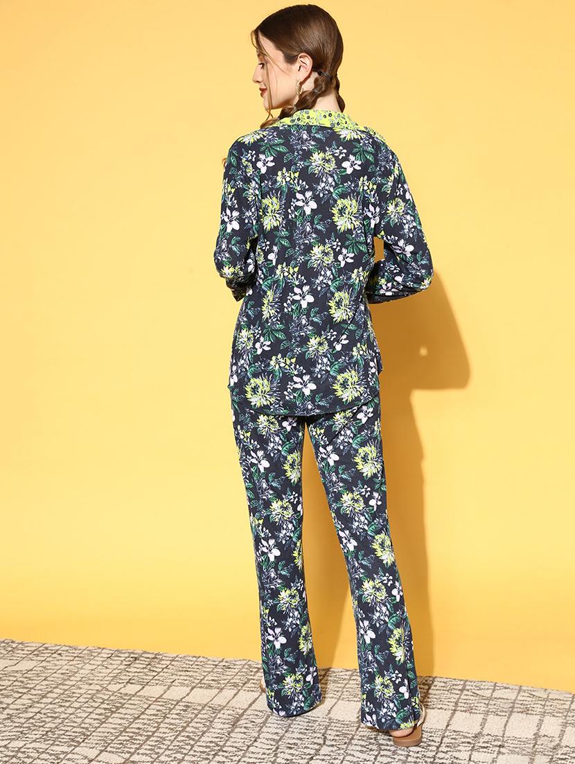 navy blue printed 3 pc nightwear pajama set - 18317732 - Standard Image - 2