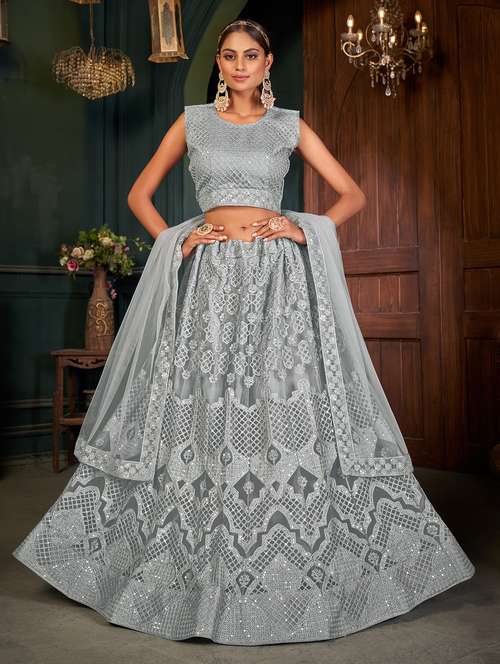 grey net flared lehenga - 18317759 - Very Small Image - 1