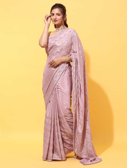 lavender embroidered saree with blouse - 18322930 - Very Small Image - 1