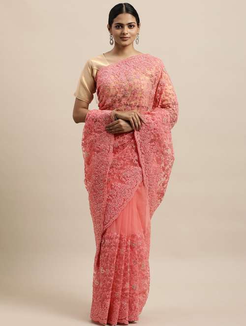 pink net embroidered saree with blouse - 18323131 - Very Small Image - 1