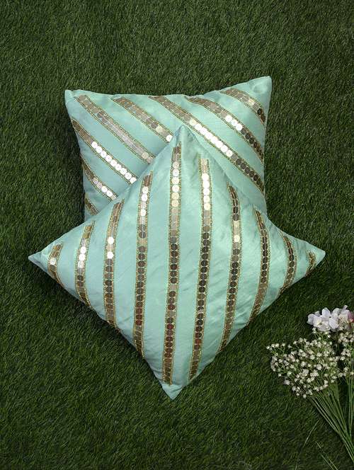 alina decor sea green embroidered set of 2 cushion covers - 18328479 - Very Small Image - 1