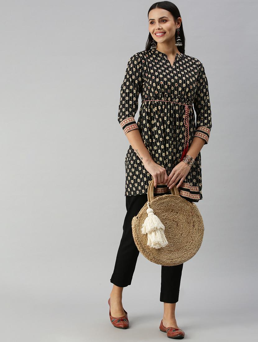 mandarin neck printed flared kurti - 18338320 - Standard Image - 3