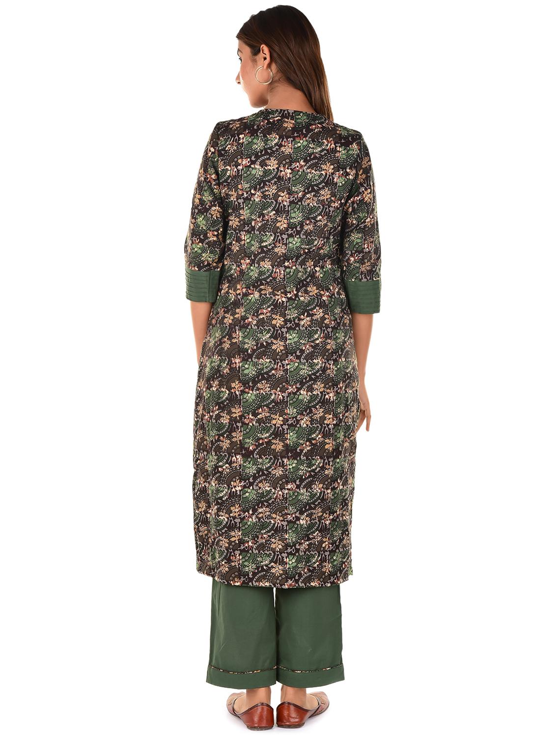 women green round neck kurta pant set - 18342008 - Zoom Image - 2