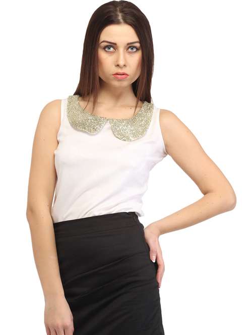peter pan collar embellished regular top - 18347384 - Very Small Image - 1