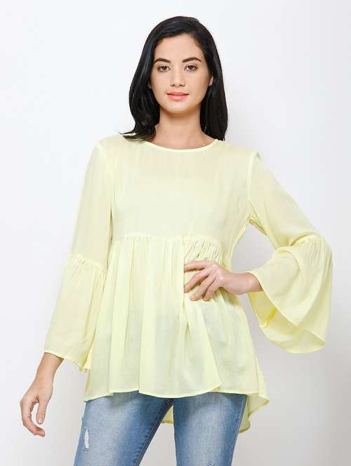 bell sleeved solid peplum top  - 18347582 - Very Small Image - 1