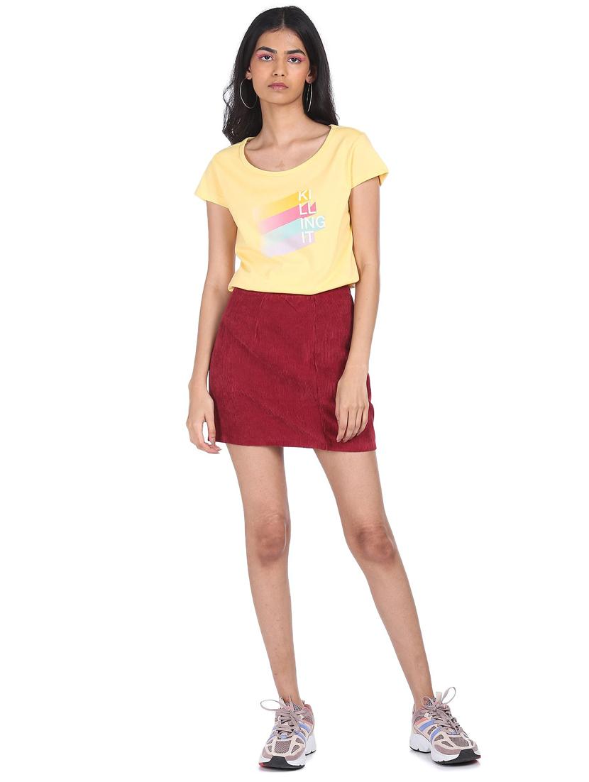 women's chest print round neck t-shirt - 18358349 - Standard Image - 3