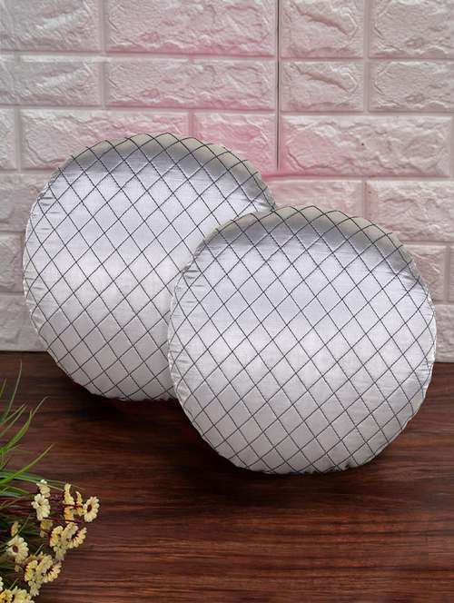 mezposh rasta grey satin (polyester) checked quilted cushion cover (12") (set of 2) - 18369325 - Very Small Image - 1