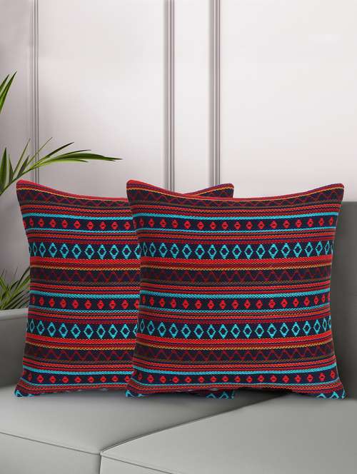 mezposh stave navy & multi acrylic jacquard textured cushion cover (16"x16") (set of 2) - 18369340 - Very Small Image - 1