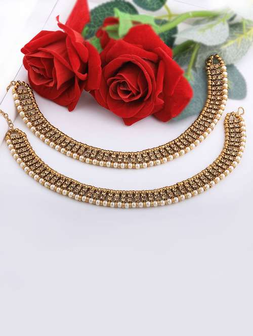 gold brass anklets and payal - 18369738 - Very Small Image - 1