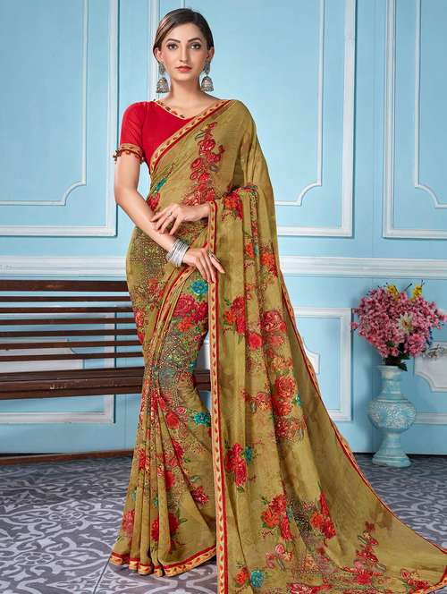 multi colored georgette printed saree with blouse - 18371397 - Very Small Image - 1