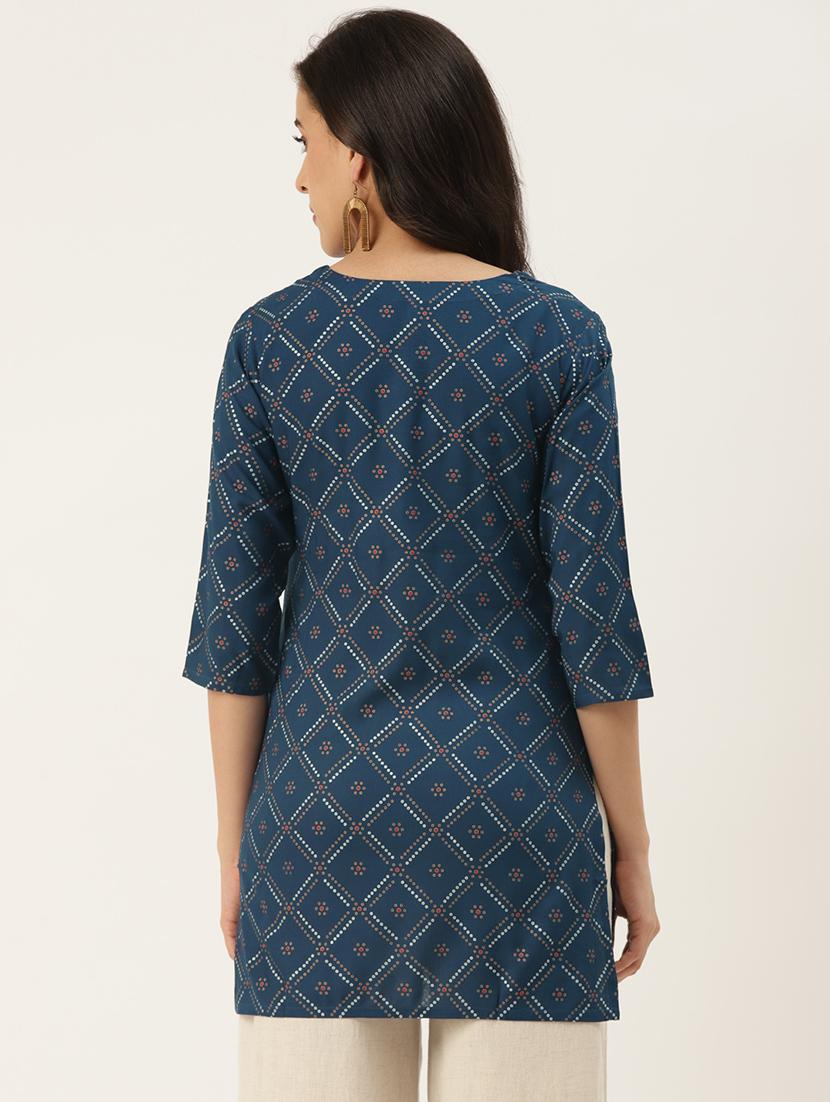 blue printed straight kurti - 18376992 - Zoom Image - 2