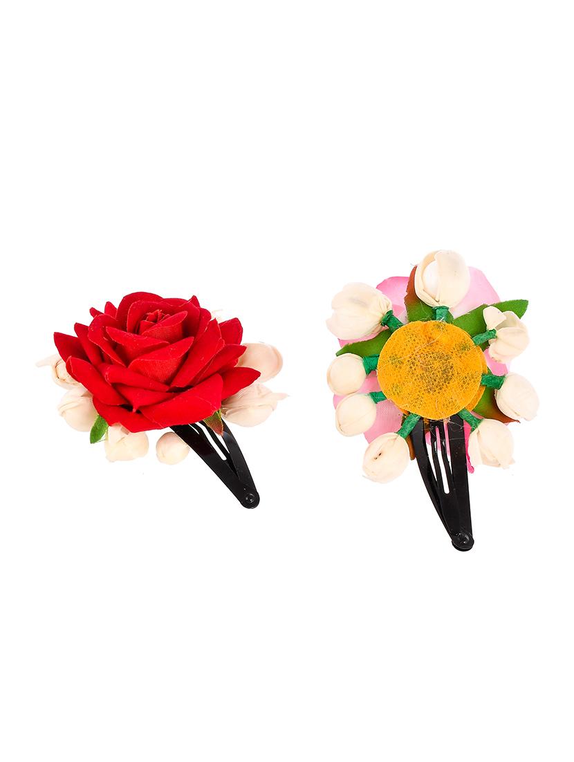 set of 2 red & pink artificial rose flower tic tac hair clip - 18384437 - Zoom Image - 2