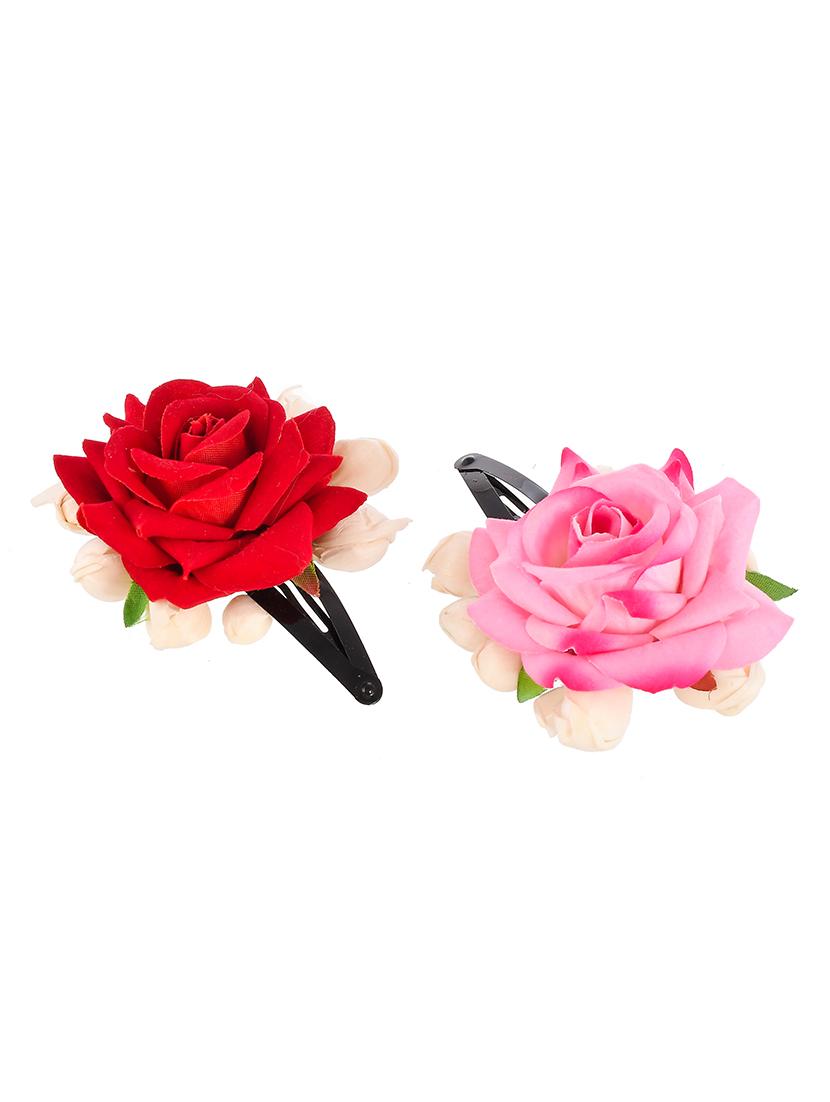 set of 2 red & pink artificial rose flower tic tac hair clip - 18384437 - Standard Image - 3