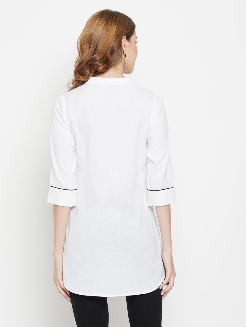 white mandarin neck solid tunic - 18384502 - Standard Image - 2