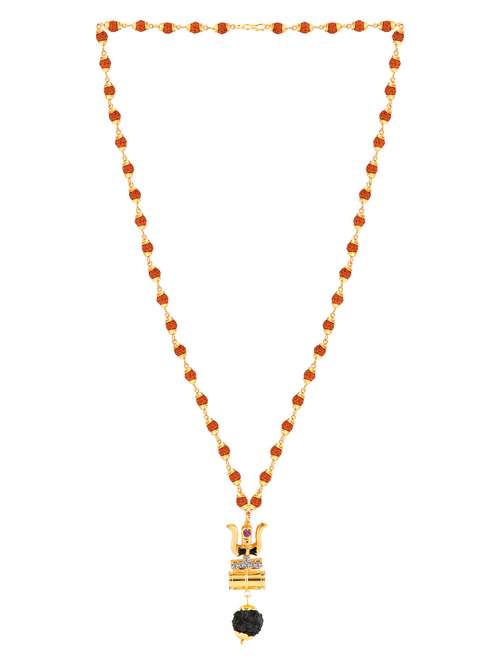 gold plated shiva trishul locket with rudraksha mala - 18387060 - Very Small Image - 1