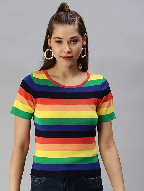 round neck striped crop top - 18391993 - Very Small Image - 1