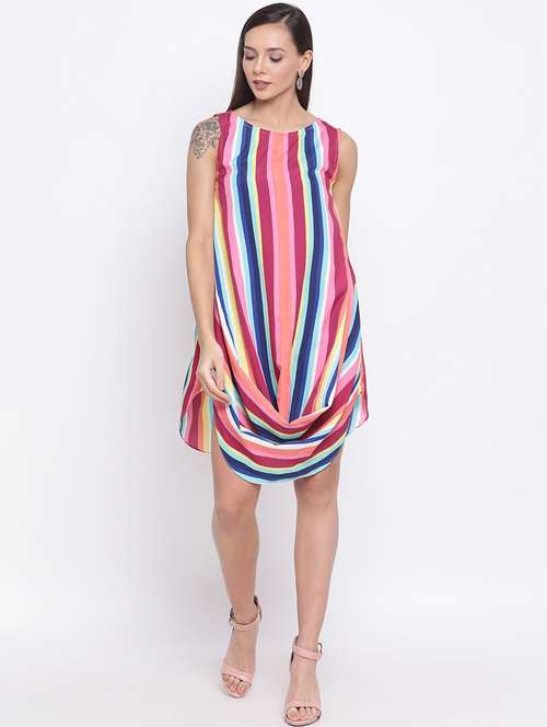 cowl hem striped a-line dress - 18396484 - Very Small Image - 1