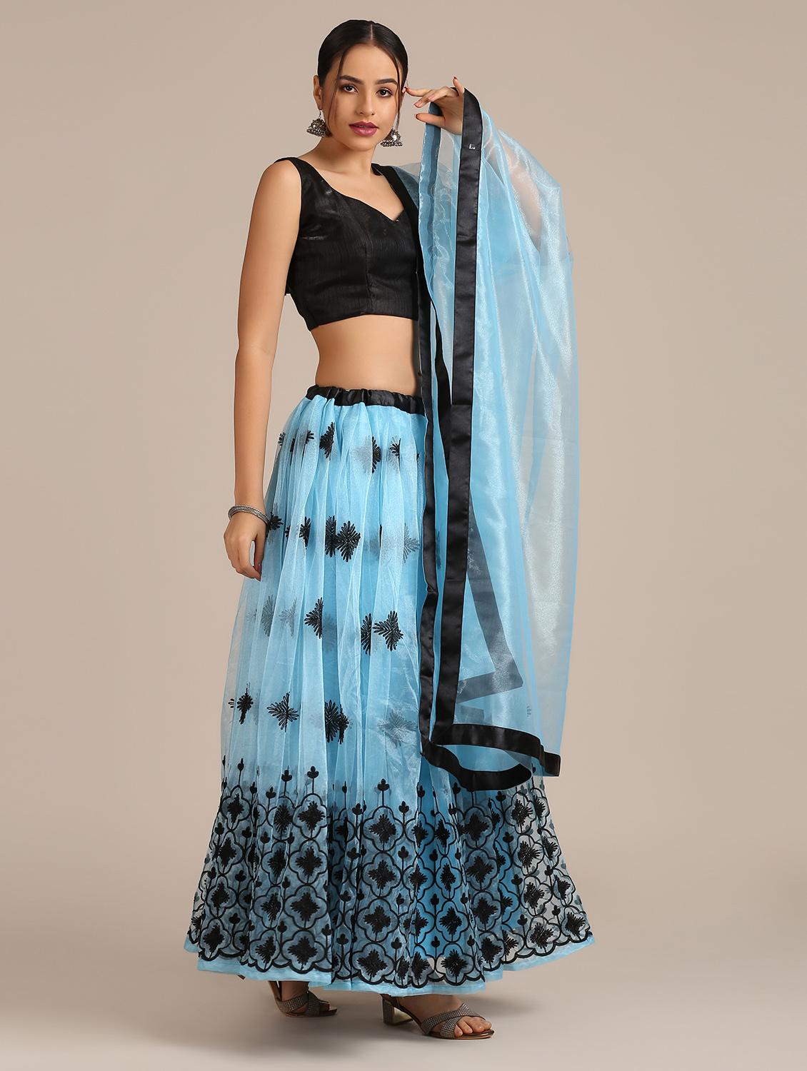 turquoise net flared lehenga - 18408083 - Standard Image - 2