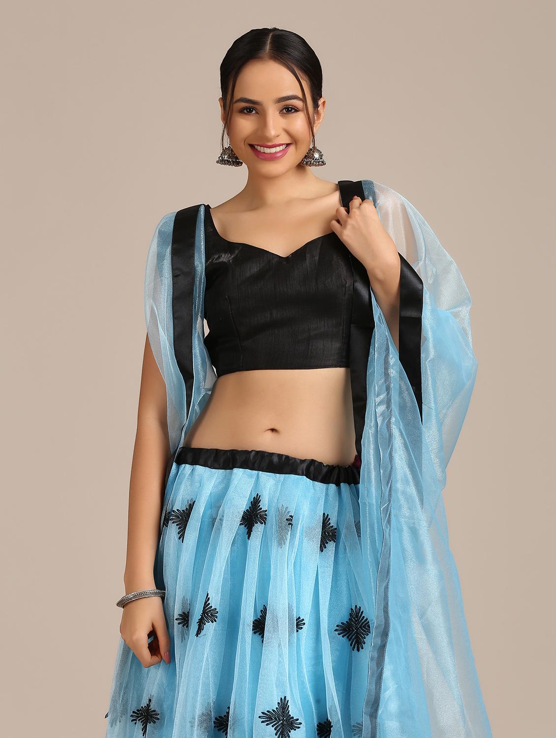 turquoise net flared lehenga - 18408083 - Standard Image - 5