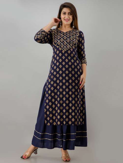 blue rayon kurta skirt  set - 18409103 - Very Small Image - 1